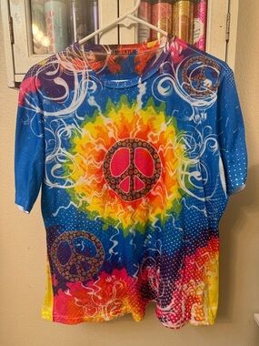 Blue Multi Rainbow Peace Sign Short Sleeve Tee